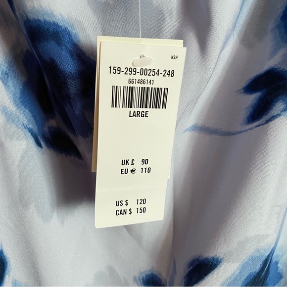 Abercrombie & Fitch NWT Maxi Dress Puff sleeve tie back slip Blue Floral size L - Picture 9 of 16